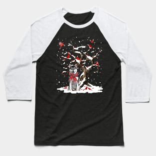 Husky Scarf Cardinal Snow Christmas Baseball T-Shirt